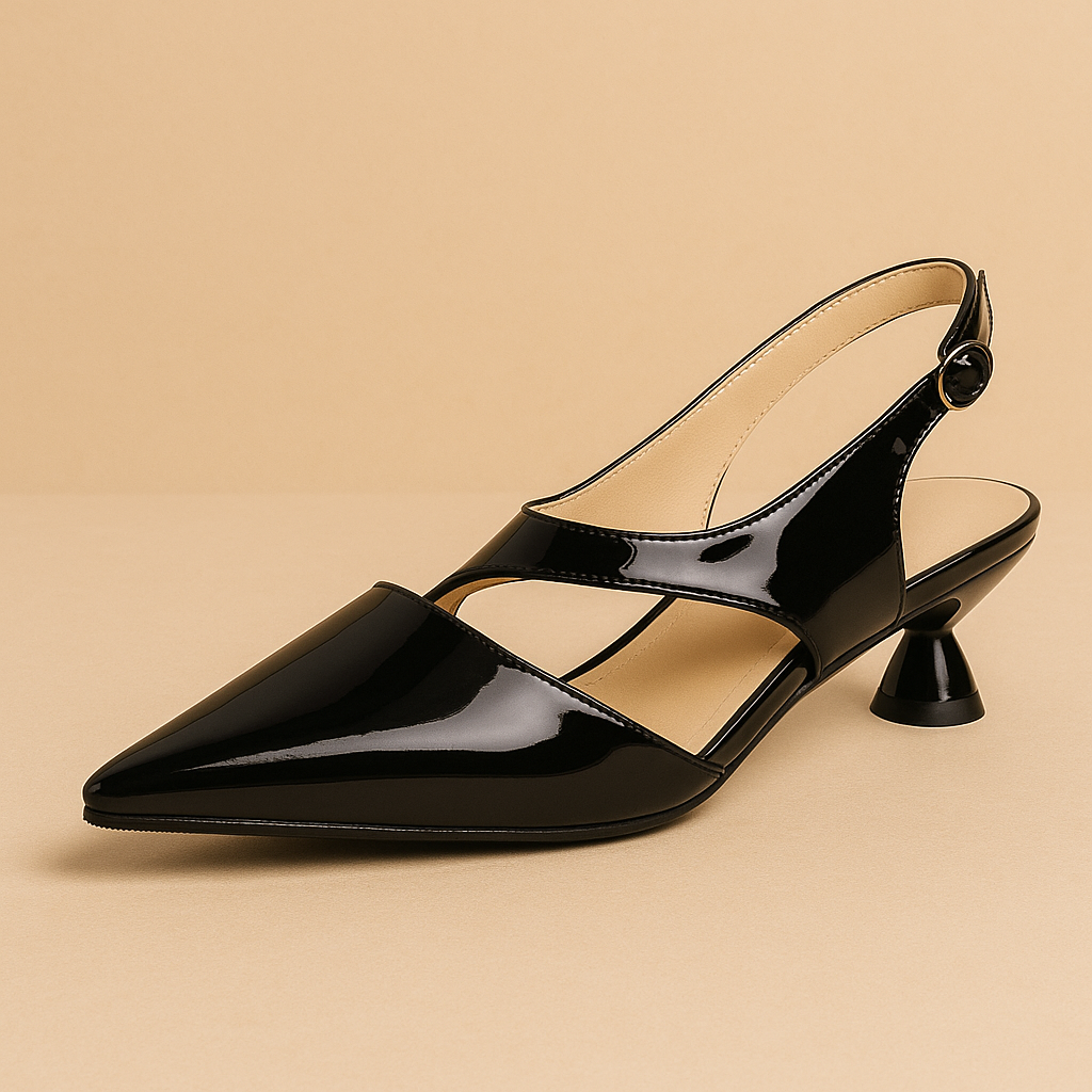 sandales femme bout pointu, slingback talon bas, chaussures femme élégantes 2025, sandales design artistique, sandales avec boucle, chaussures mode grande taille, sandales modernes confortables, talons 3 cm femme, chaussures originales femme, sandales habillées discrètes